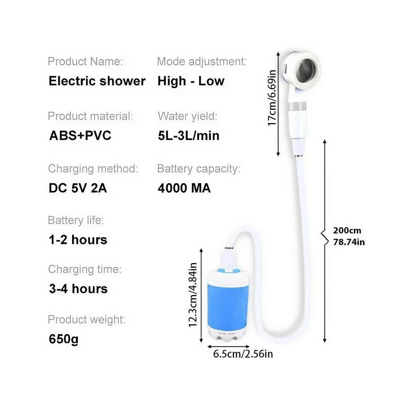 Rechargeable Portable Camping Shower with Smart Digital Pump - No Electricity Required