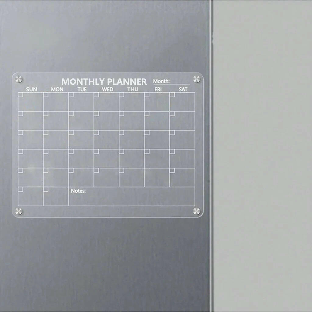 Magnetic Acrylic Calendar for Fridge Refrigerator Monthly Dry Erase Board Markers & Magnetic Pen Holder, Organic Glass Clea