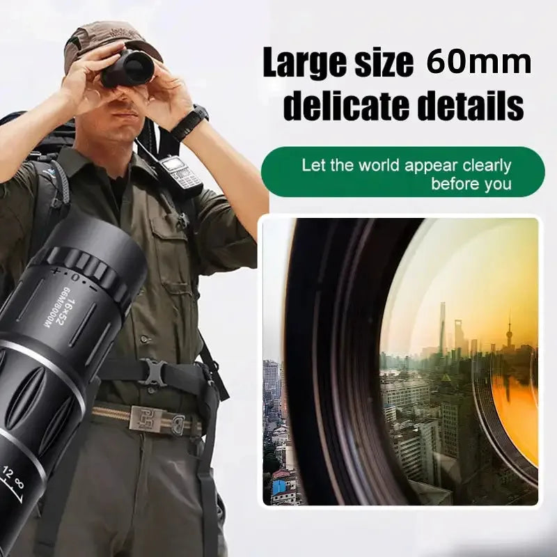 High-Power 16X52 Monocular Telescope with Dual Focus and Night Vision - Perfect for Long-Range Viewing!