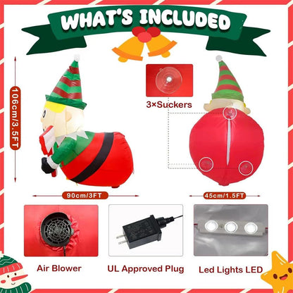 3.5FT Christmas Inflatable Elf – Window-Mount Decoration with LED Lights | Indoor & Outdoor Display.