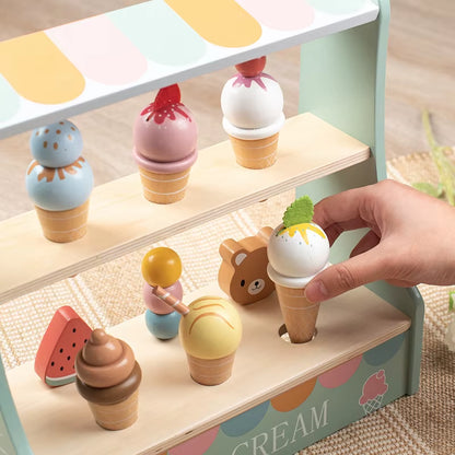 Wooden Afternoon Tea Set Toy | 9-Piece Ice Cream Role Play.