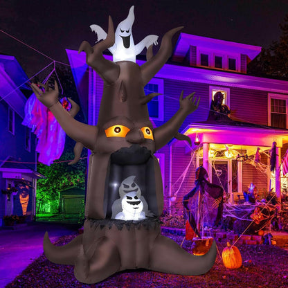 9FT Inflatable Halloween Animated Dead Tree with Ghosts – LED Blow-Up Decoration for Garden, Lawn, and Party Displays