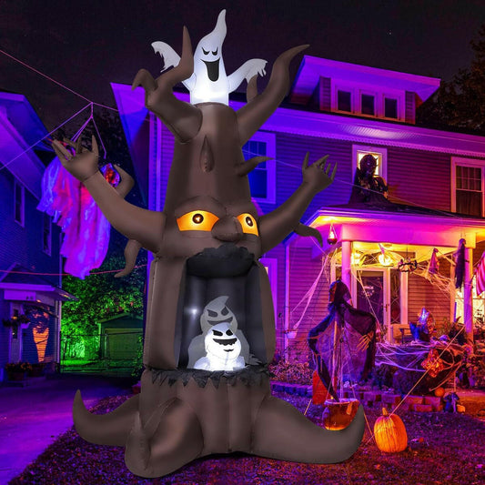 9FT Inflatable Halloween Animated Dead Tree with Ghosts – LED Blow-Up Decoration for Garden, Lawn, and Party Displays