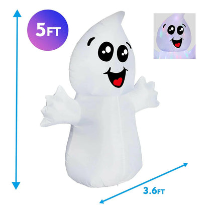 5FT Inflatable Halloween Cute Ghost with Magic Light – LED Blow-Up Decoration for Garden, Lawn, and Indoor Displays
