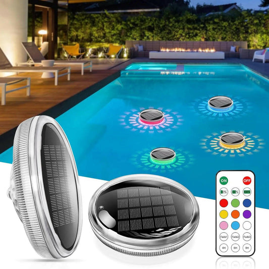 Solar Floating Pool Lights x 2 – RGB Color-Changing, Waterproof & Remote-Controlled.