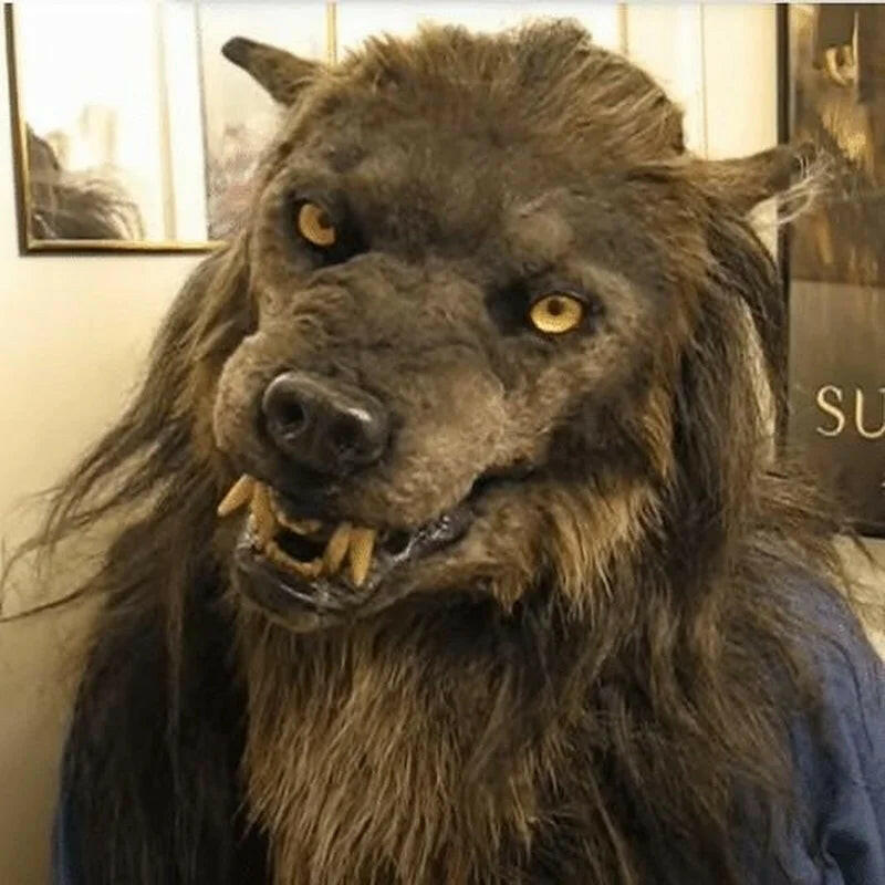 Latex Werewolf Head Mask – Realistic Wolf Hair Headgear for Halloween Parties & Scary Decor