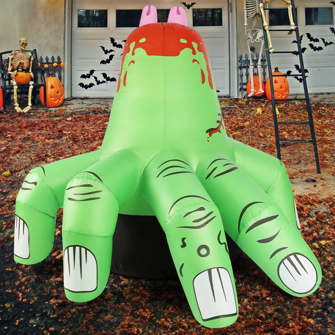 6 FT Halloween Inflatables Hand Outdoor Decorations Blow up Yard Scary Green Giant with Built-In Leds for Indoor Party Garden Lawn Decor