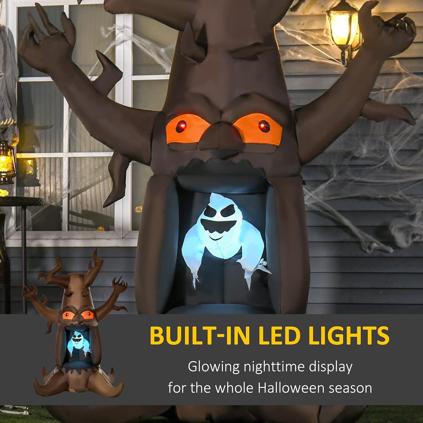 8FT Halloween Inflatable Tree with Floating Ghost – Built-In LED Lights, Indoor/Outdoor Blow-Up Decoration
