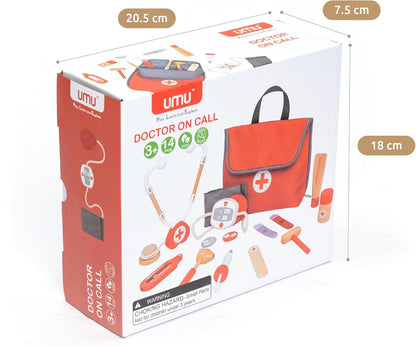 14‑Piece Wooden Doctor Kit for Toddlers – Pretend Play Medical Set with Stethoscope, Syringe, Thermometer, Eco‑Friendly Safe Toy for Ages 3–5