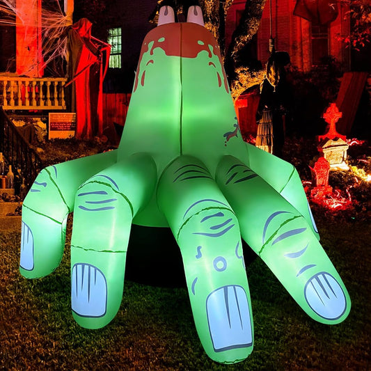 6 FT Halloween Inflatables Hand Outdoor Decorations Blow up Yard Scary Green Giant with Built-In Leds for Indoor Party Garden Lawn Decor