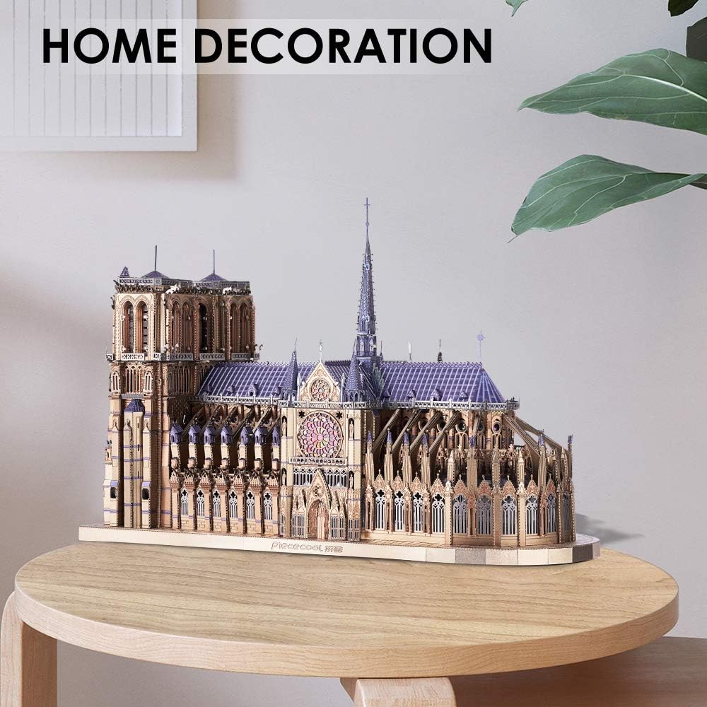 3D Metal Puzzles for Adults and Teens, Notre Dame De Paris Church Metal Model Kit, Challenge French Cathedral Brain Teaser Architecture Building Blocks Puzzle, 382 Pcs