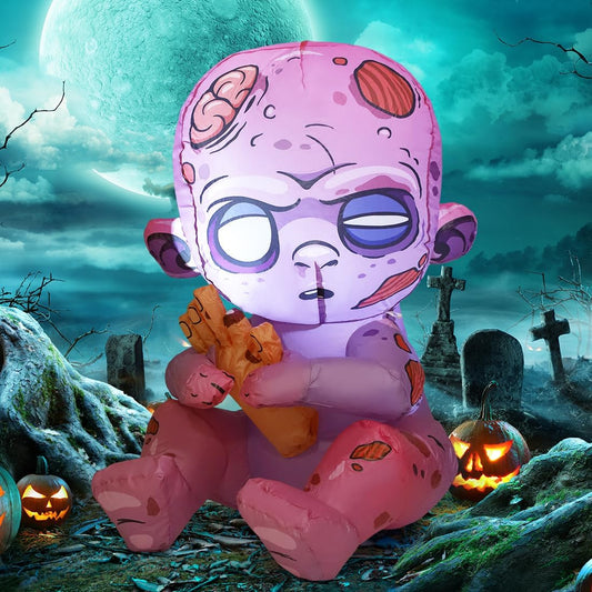 3 FT Halloween Inflatables Zombie Outdoor Decorations Blow up Yard with Built-In Led