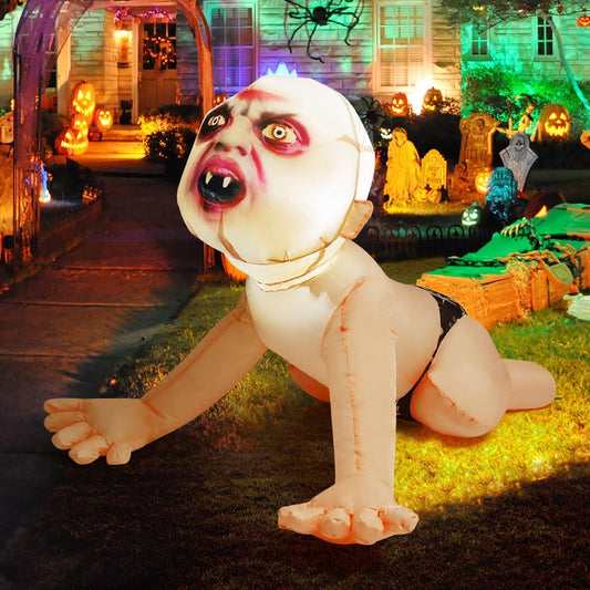GOOSH 4FT Halloween Inflatable Outdoor Zombie Baby Blow up Yard Decoration with LED Lights Built-In for Holiday/Party/Yard/Garden