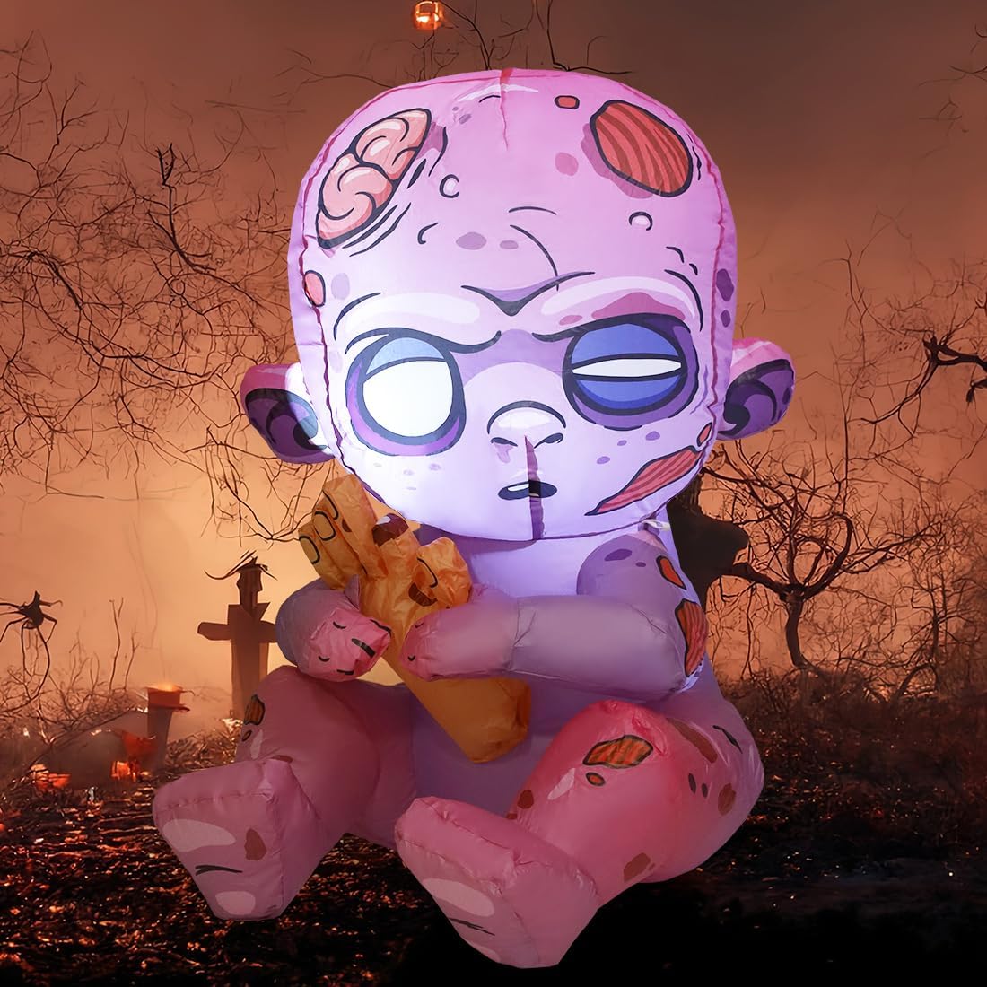 3 FT Halloween Inflatables Zombie Outdoor Decorations Blow up Yard with Built-In Led