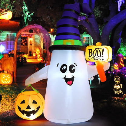 5FT Halloween Inflatable Wizard Ghost with Pumpkin – LED‑Lit Outdoor & Indoor Decoration