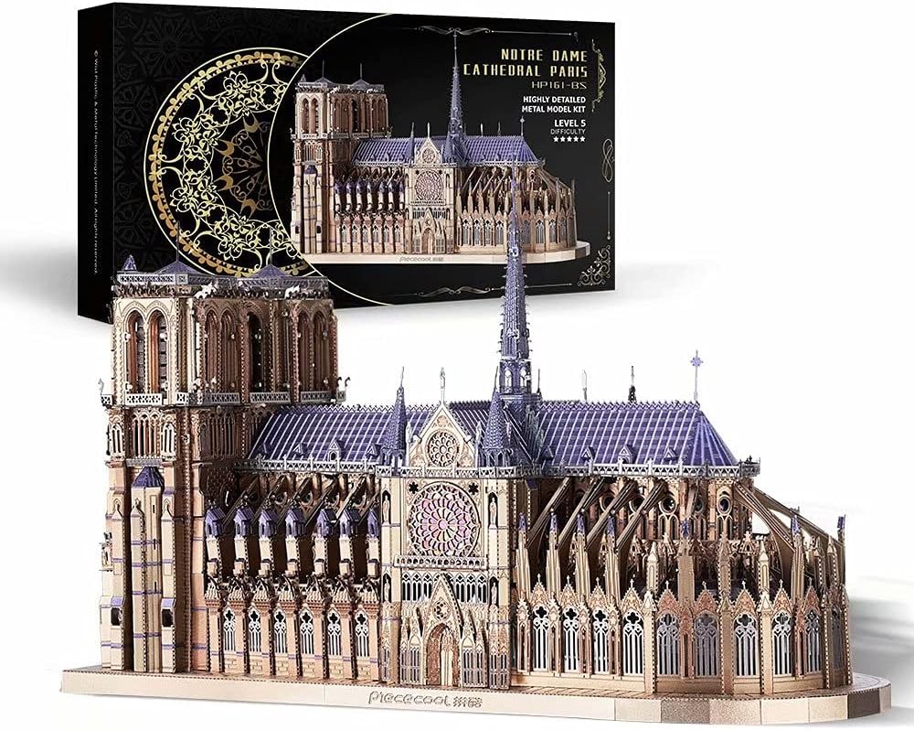3D Metal Puzzles for Adults and Teens, Notre Dame De Paris Church Metal Model Kit, Challenge French Cathedral Brain Teaser Architecture Building Blocks Puzzle, 382 Pcs