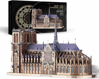 3D Metal Puzzles for Adults and Teens, Notre Dame De Paris Church Metal Model Kit, Challenge French Cathedral Brain Teaser Architecture Building Blocks Puzzle, 382 Pcs
