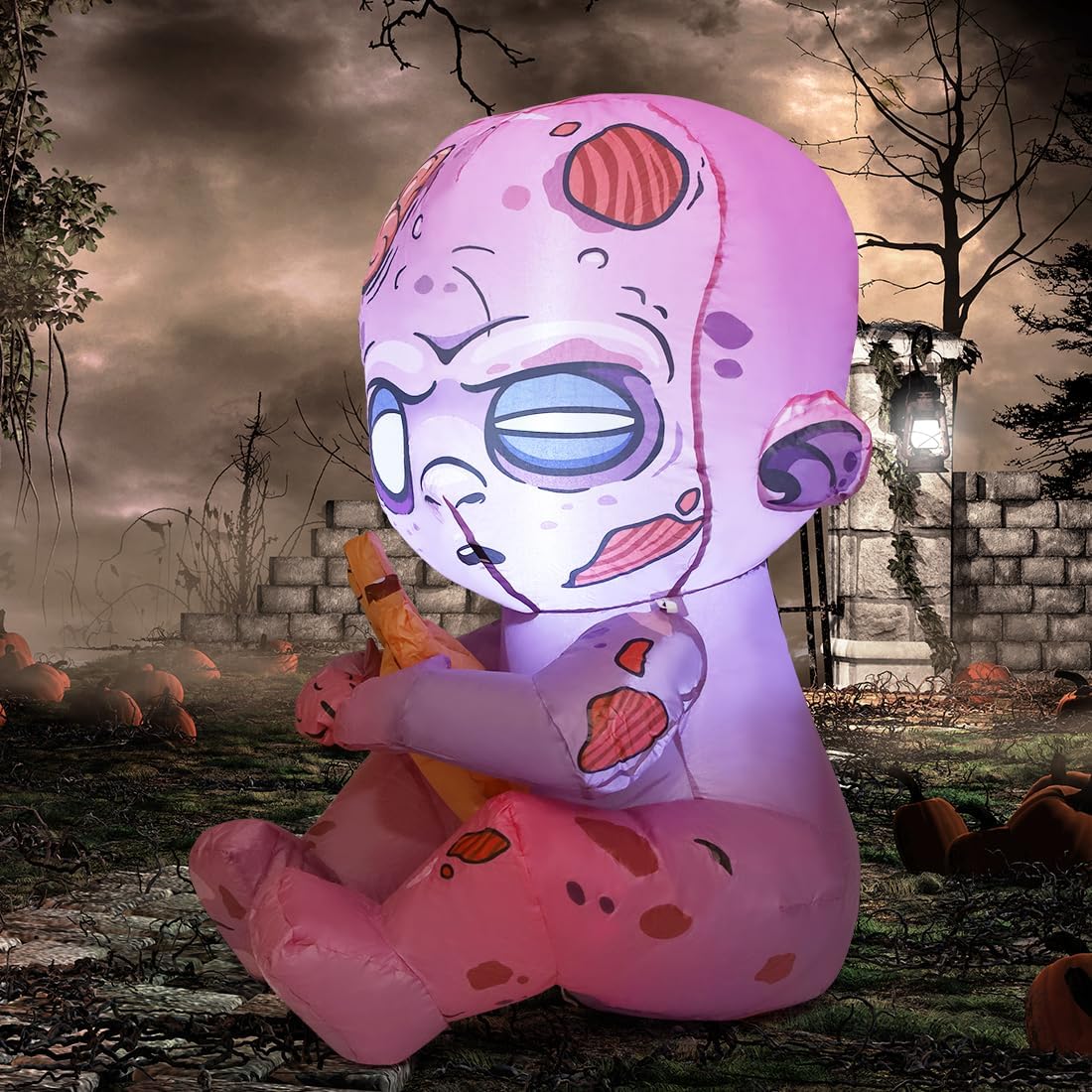 3 FT Halloween Inflatables Zombie Outdoor Decorations Blow up Yard with Built-In Led