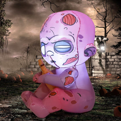 3 FT Halloween Inflatables Zombie Outdoor Decorations Blow up Yard with Built-In Led
