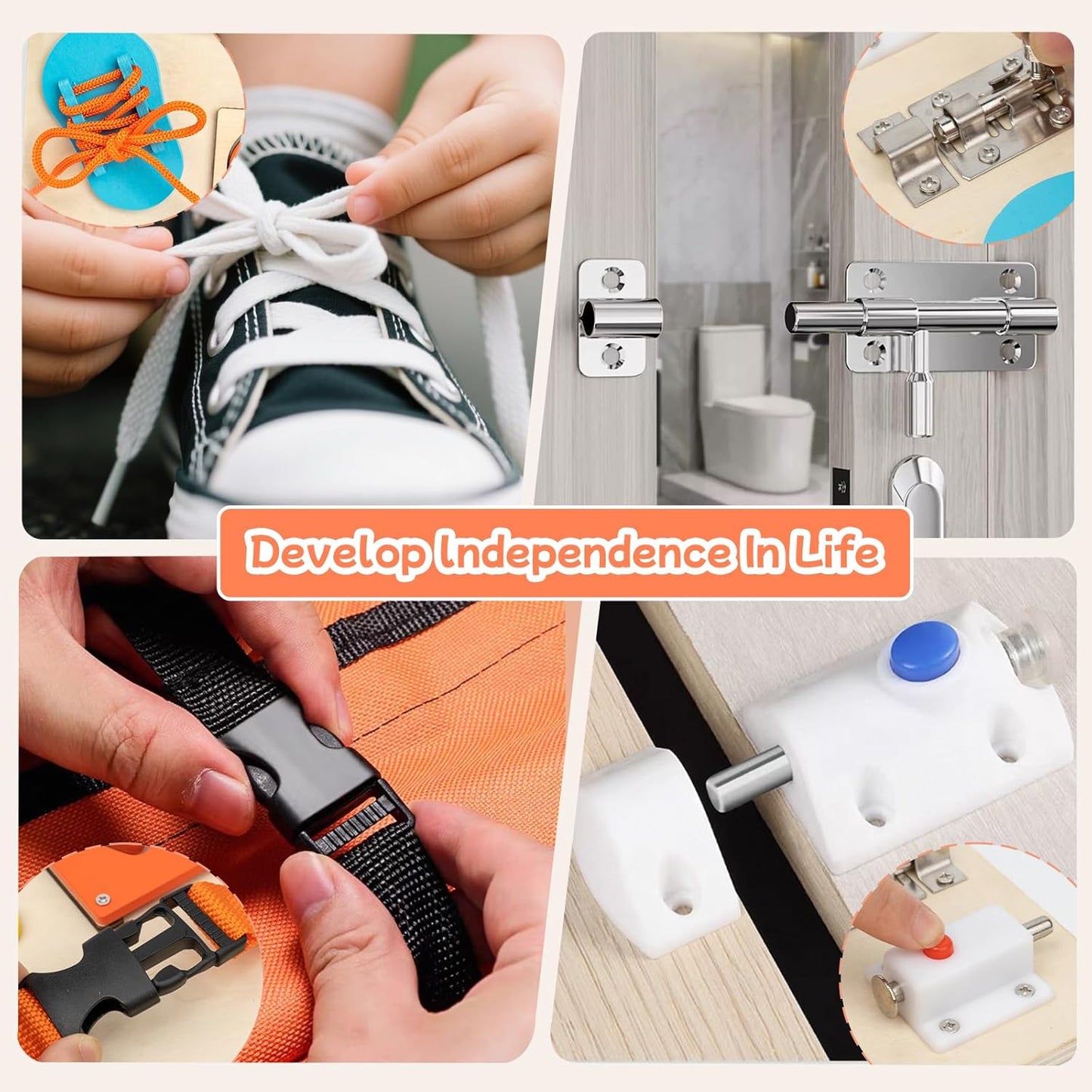 Montessori Busy Board for Toddlers – 9‑in‑1 Wooden Sensory Activity Toy, Fine Motor Skills Educational Travel Gift for Ages 3–5