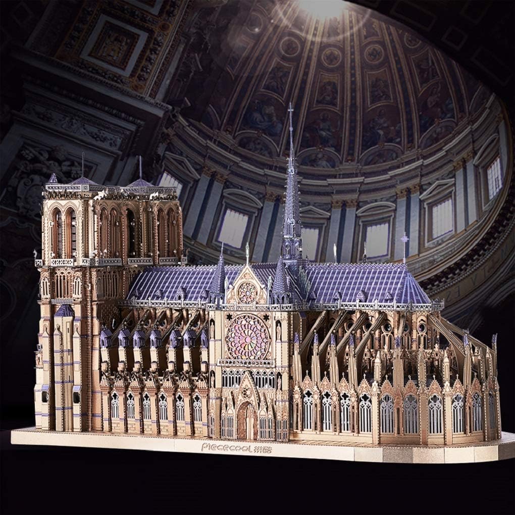 3D Metal Puzzles for Adults and Teens, Notre Dame De Paris Church Metal Model Kit, Challenge French Cathedral Brain Teaser Architecture Building Blocks Puzzle, 382 Pcs