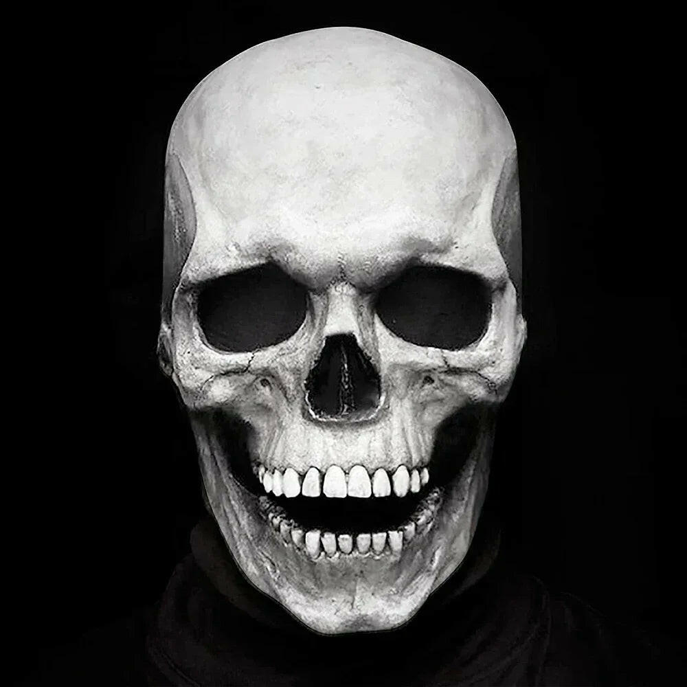 Halloween Latex Skull Mask – Full Head Horror Helmet with Movable Jaw