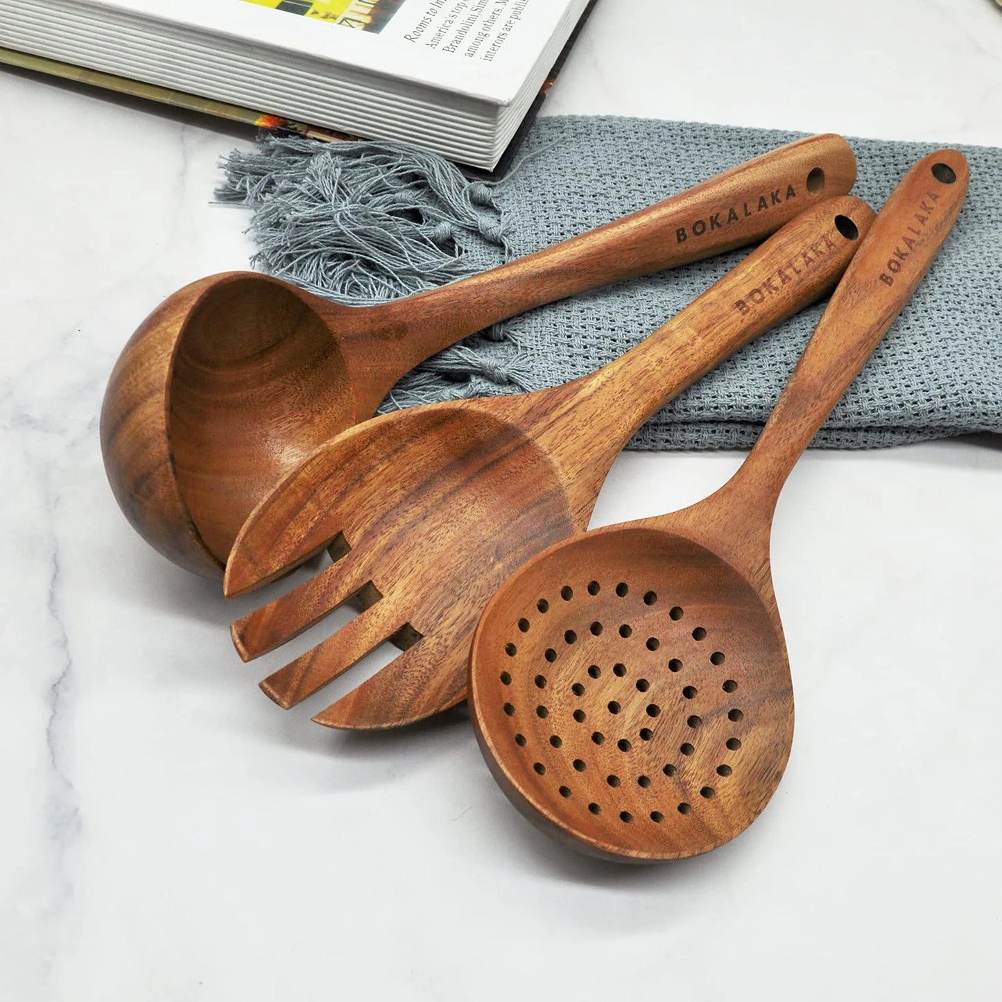 8-Piece Wooden Cooking Utensil Set | Natural Teak Kitchen Tools.
