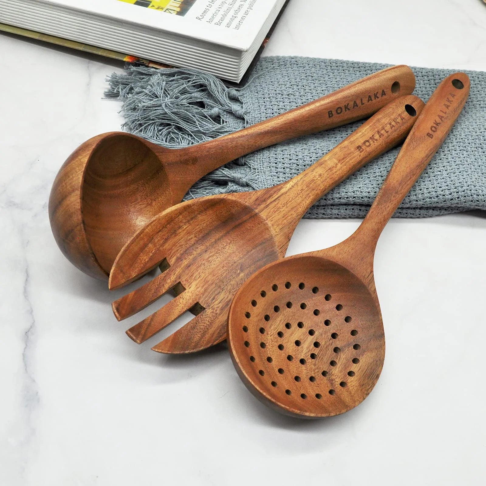 8-Piece Wooden Cooking Utensil Set | Natural Teak Kitchen Tools.