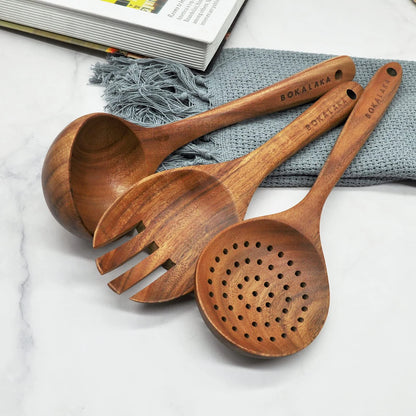 8-Piece Wooden Cooking Utensil Set | Natural Teak Kitchen Tools.