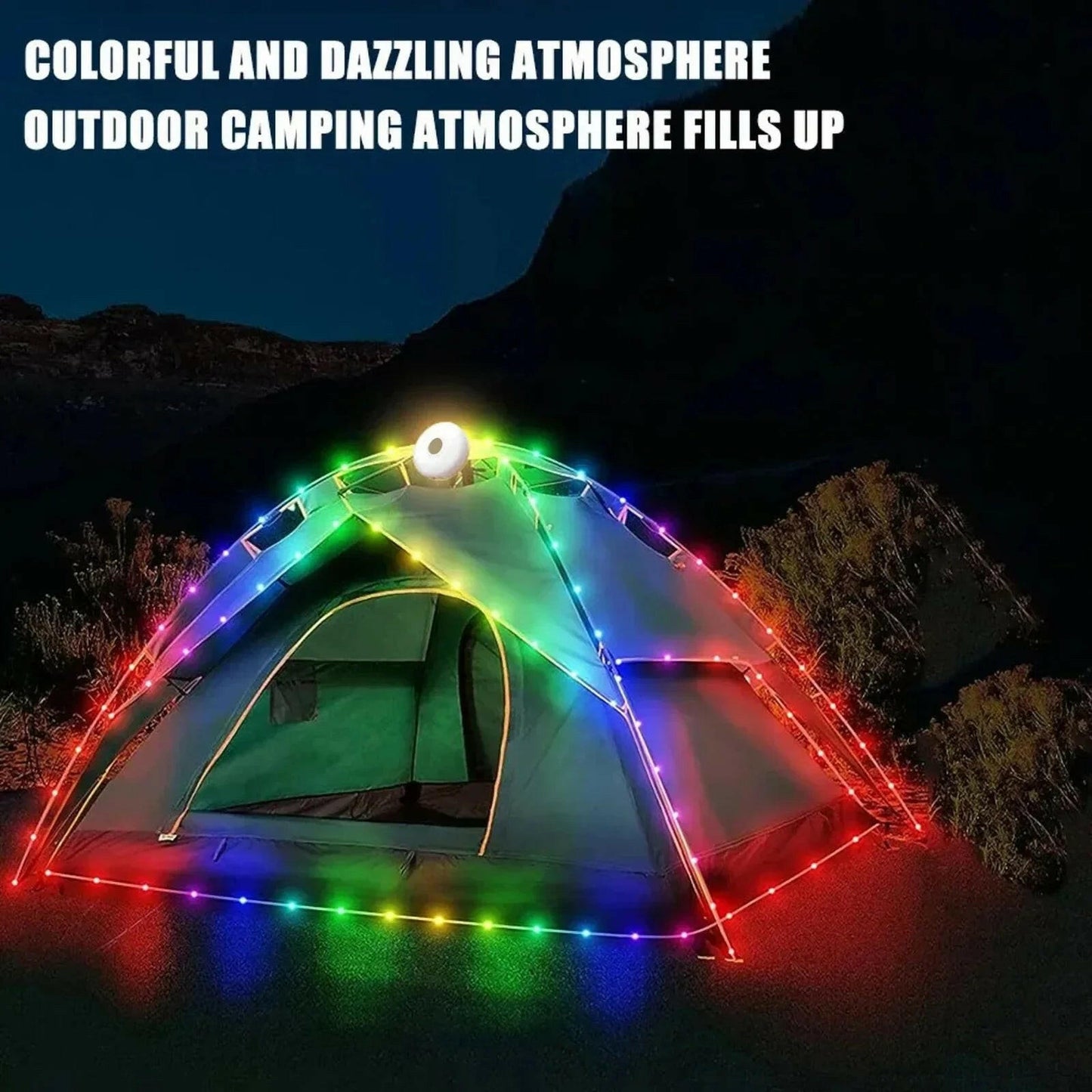Camping String Lights 2 In1 Outdoor Waterproof Portable Stowable String Light with Lighting Modes USB Camping Lights for Hiking.