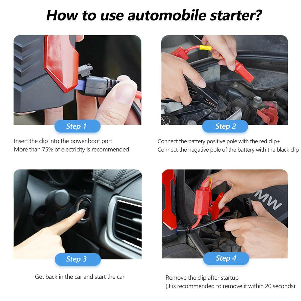 Portable Car Jump Starter and Power Bank with LED Flashlight (28000mAh 600A 12V).