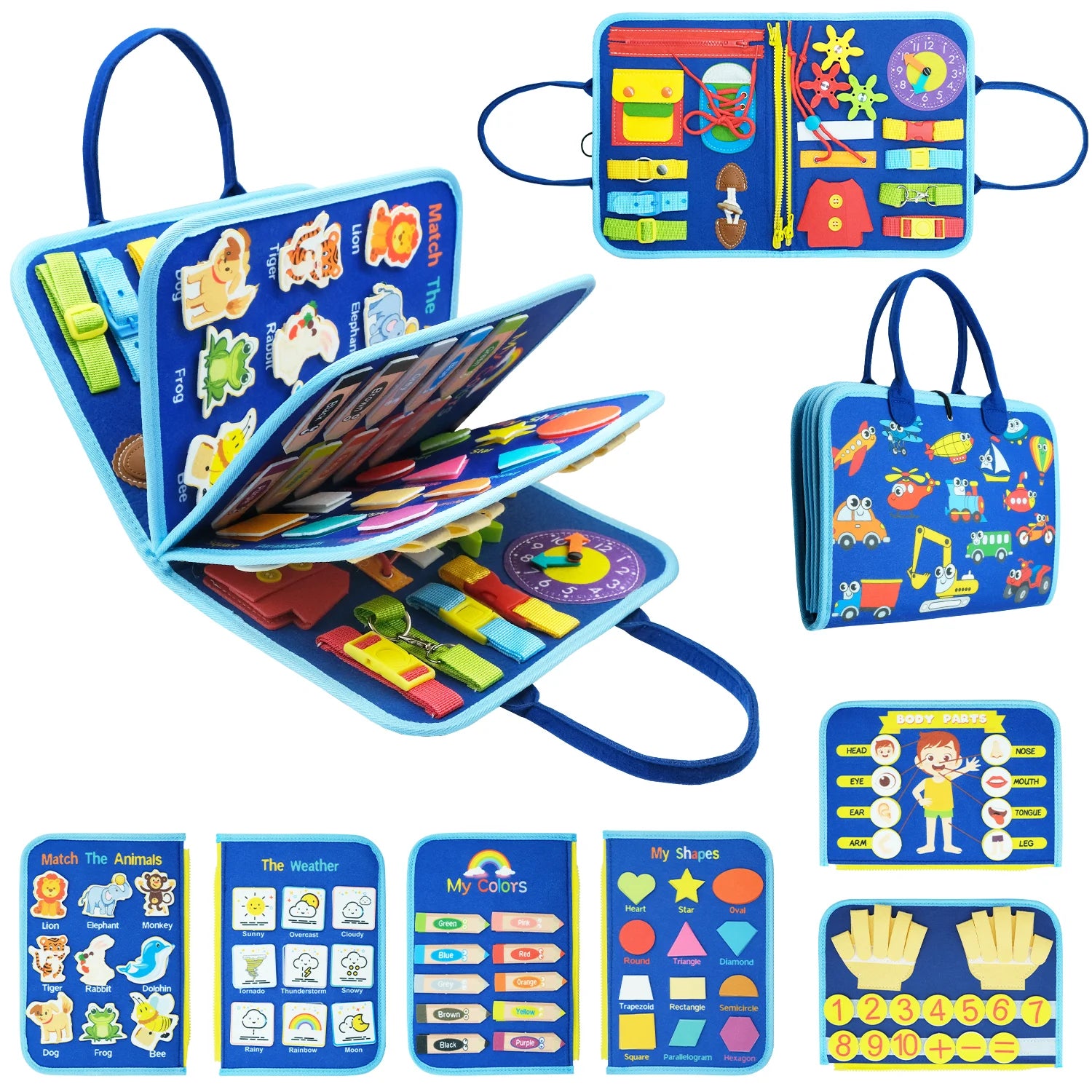 Montessori Busy Board – Sensory Learning Toy with 16 Activities for Toddlers & Preschoolers