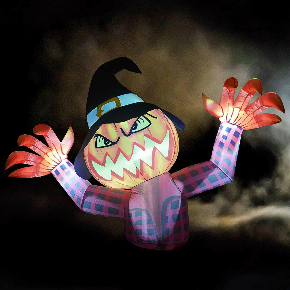 5.5FT Inflatable Halloween Pumpkin Ghost with Witch Hat – LED Blow-Up Decoration for Garden, Lawn, and Indoor Displays