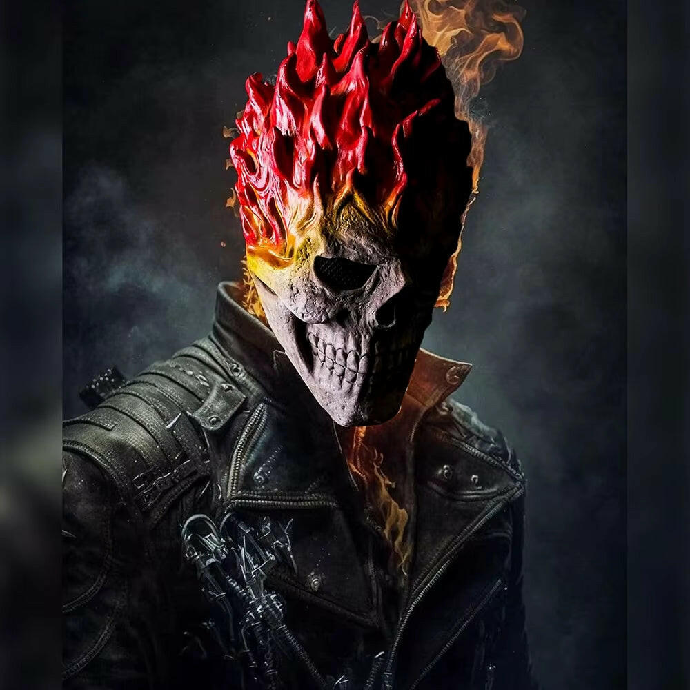 Creepy Halloween Flaming Skull Skull Full Head Mask – Realistic Latex Death Warrior Skeleton for Adults