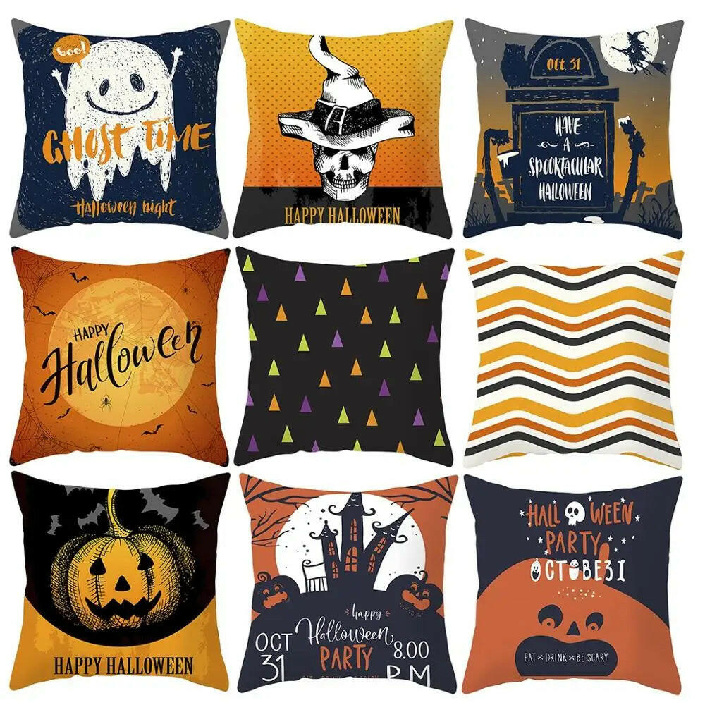Halloween Cushion Covers – Cartoon Pumpkin, Bat & Ghost Design for Spooky Seasonal Decor