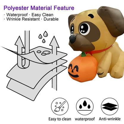 5FT Inflatable Halloween Pug Holding Pumpkin – LED Blow-Up Decoration for Garden, Lawn, and Indoor Displays