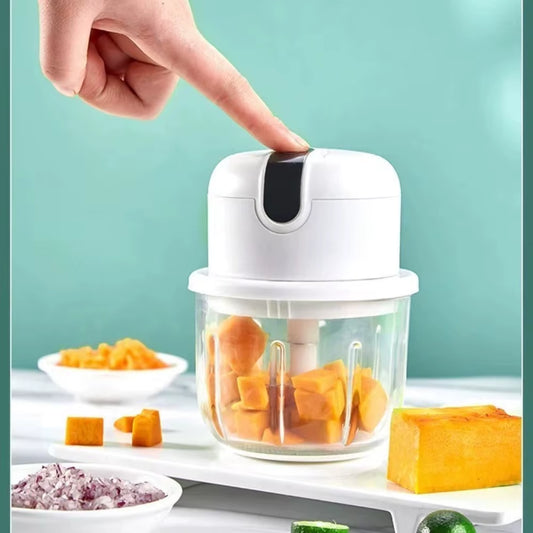 Electric Garlic Masher Portable Chopper with USB charging & 250ml capacity. Perfect for garlic, vegetables & meat. Compact, safe & ideal for effortless food prep!