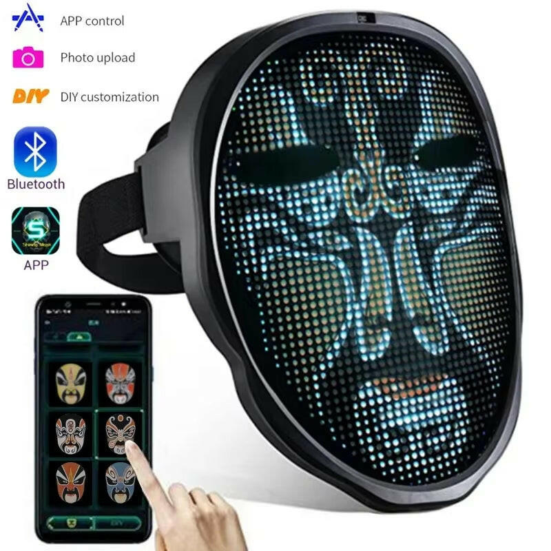 Bluetooth LED Face Mask – Programmable Light-Up Carnival Mask with App & Gesture Control for Halloween & Cosplay
