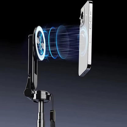Snap, Stream, Go – 4-in-1 Magnetic Selfie Stick with Bluetooth & 360° Rotation.