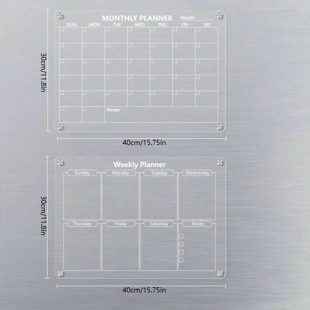 Magnetic Acrylic Calendar for Fridge Refrigerator Monthly Dry Erase Board Markers & Magnetic Pen Holder, Organic Glass Clea
