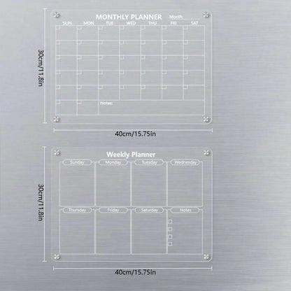 Magnetic Acrylic Calendar for Fridge Refrigerator Monthly Dry Erase Board Markers & Magnetic Pen Holder, Organic Glass Clea