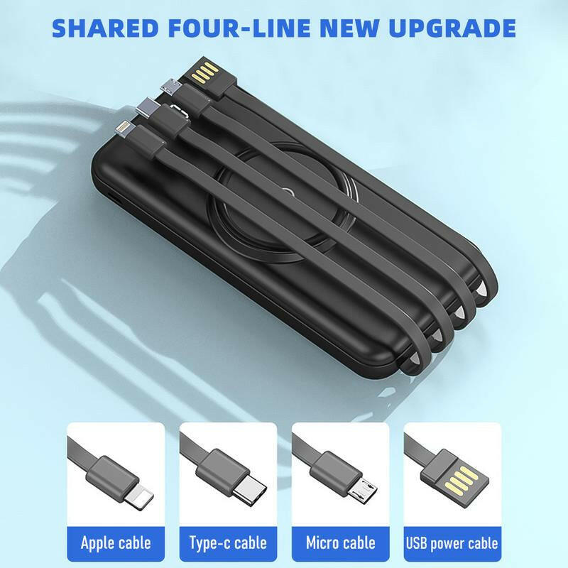 10000Mah Wireless Power Bank 4-Wire Backup USB Fast Charger.