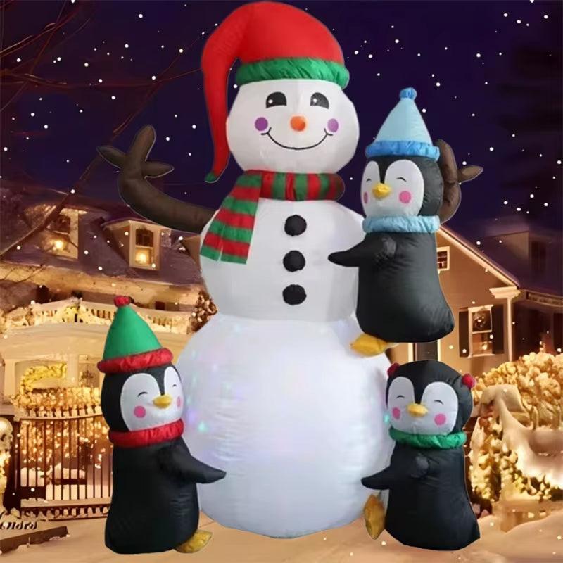 6FT Light-Up Christmas Inflatable – Hugging Penguins & Snowman | Outdoor Holiday Yard Decoration.