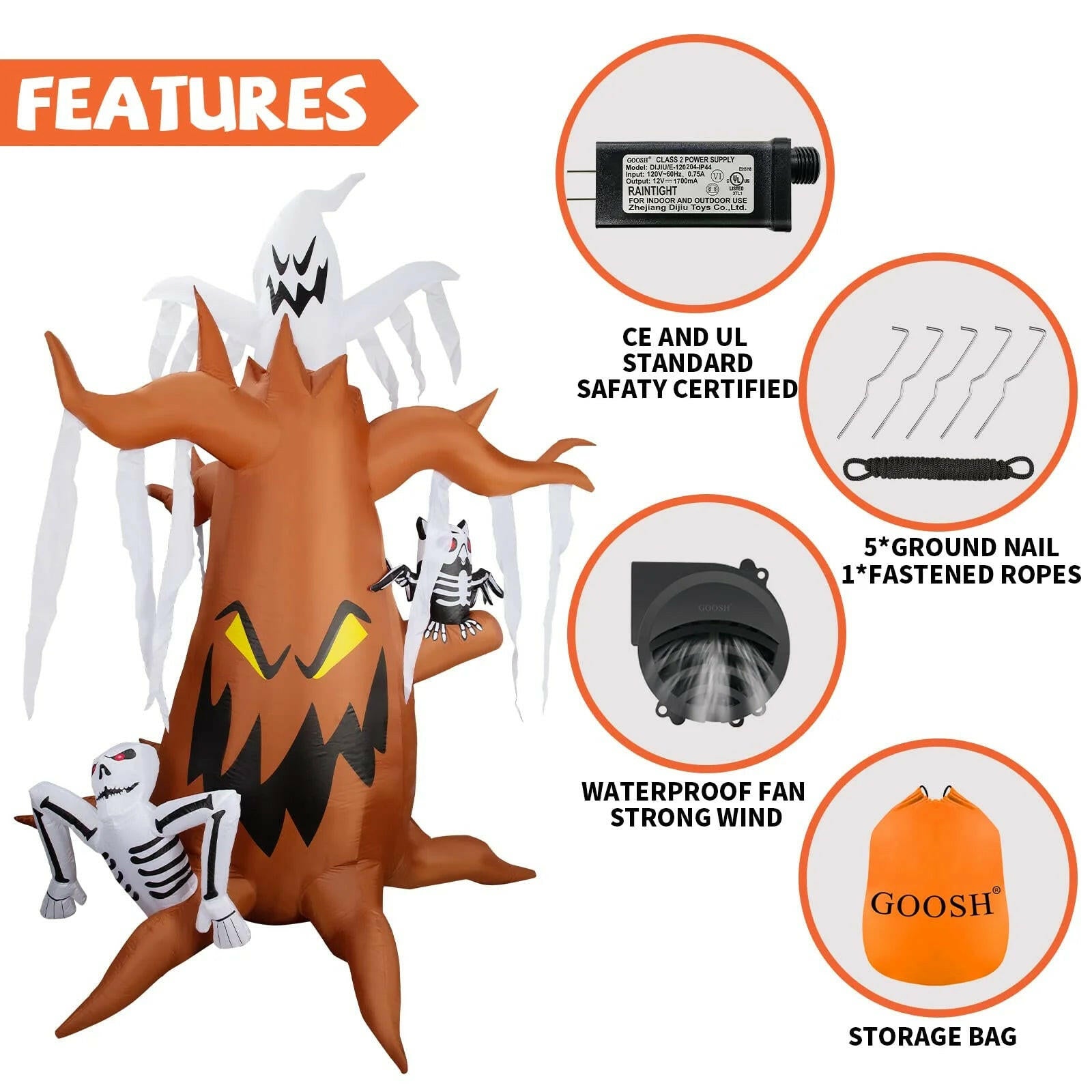 8.3FT Inflatable Halloween Dead Tree with White Ghost and Owl – LED Blow-Up Decoration for Garden, Lawn, and Party Displays