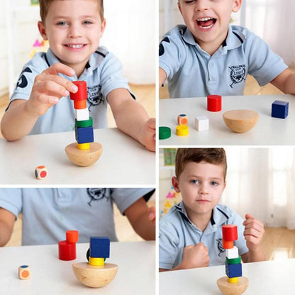Wooden hemisphere balance puzzle toy for kids aged 3+, multicolor, lightweight, and educational.
