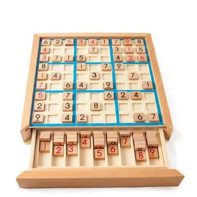 Beech wooden Sudoku Chess folding puzzle game for children and adults, eco-friendly and educational.
