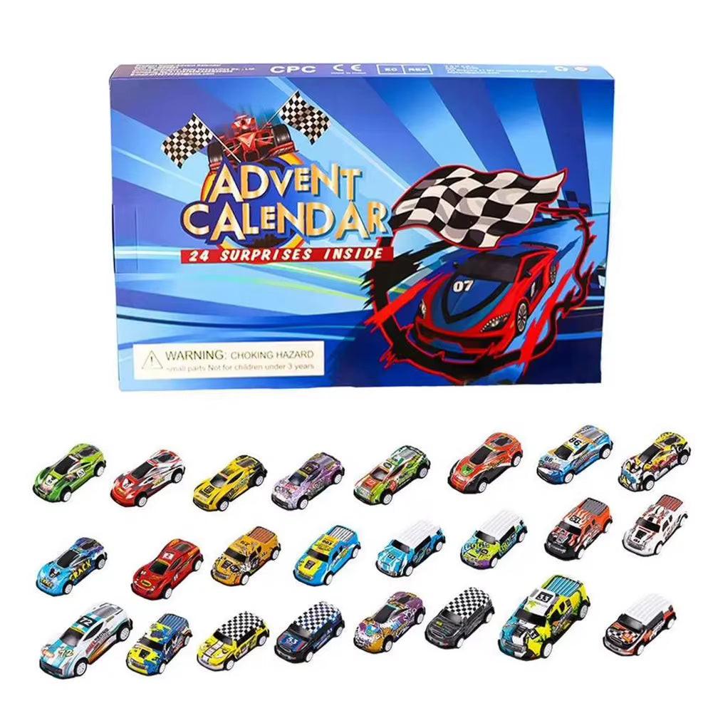 Car Advent Calendar – 24 Days of Mini Racing Vehicles, Christmas Countdown Gift Box for Kids.