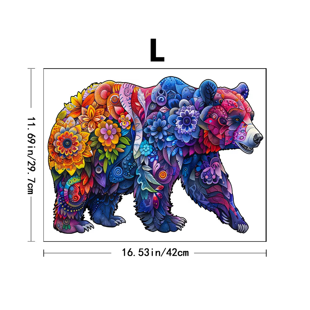 Wooden Animal Puzzle Collection – Bear, Turtle, Cat & Elephant Irregular Jigsaws for Adults & Kids.