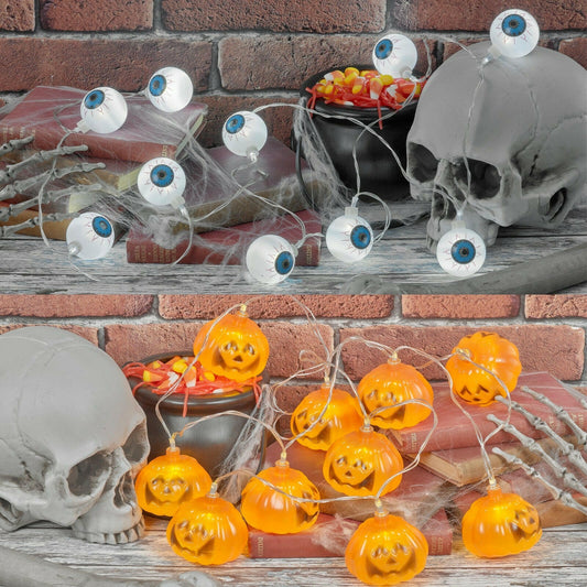 2025 Halloween LED String Lights – 20 Battery-Powered Pumpkin & Spooky Eye Bulbs for Indoor/Outdoor Party Decor