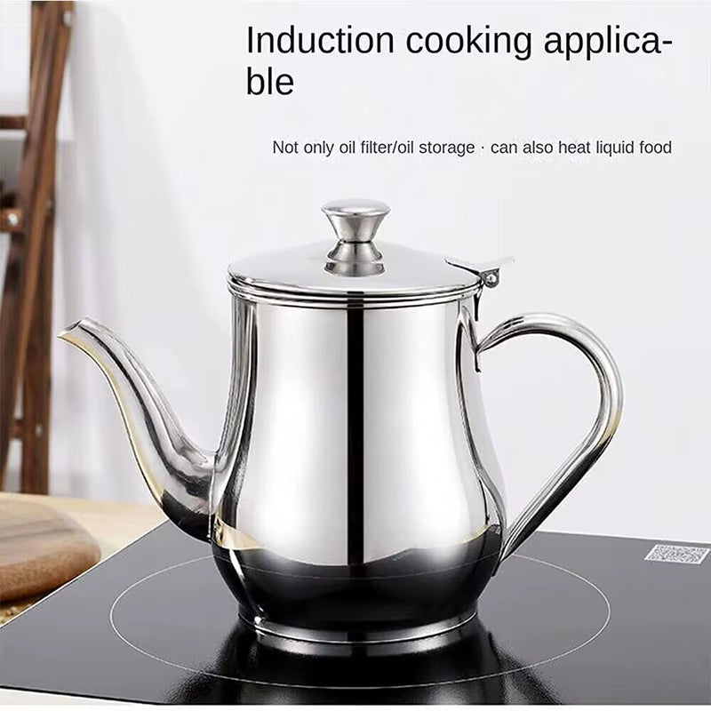 Cooking Oil Filter Pot Container Oil Separator Bottle Stainless Steel Storage Pot Oil Tank with Filter Mesh Kitchen Household